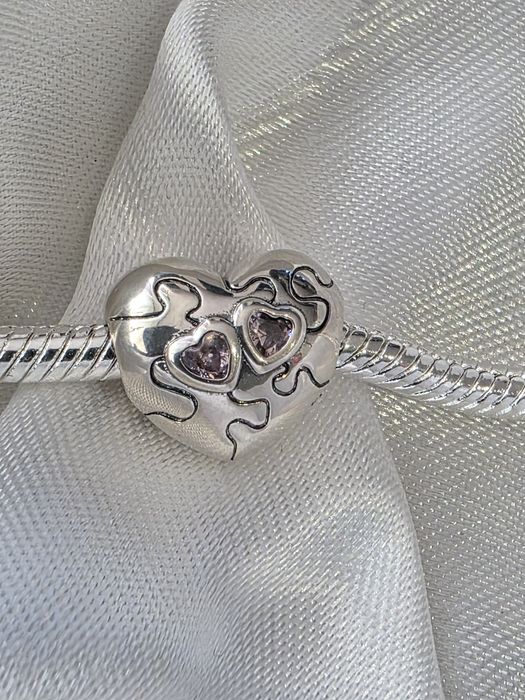 Charms srebrny zawieszka serce z puzzli do pandora bransoletki S925