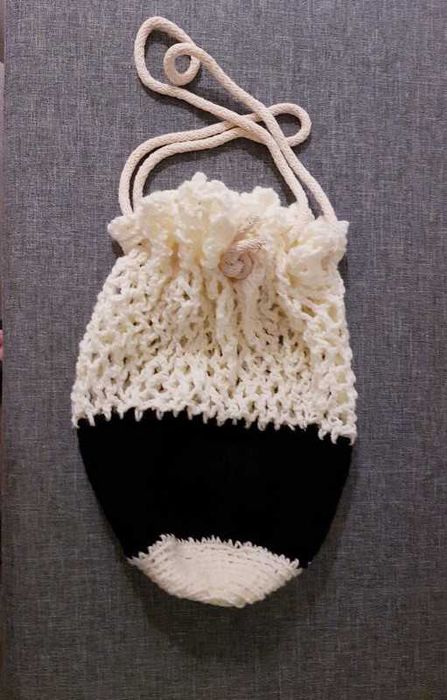 Ażurowa Torebka Worek Szydełkowy Hand Made w stylu Boho