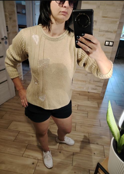 Piękny sweter w jesienne kwiaty r. ML
