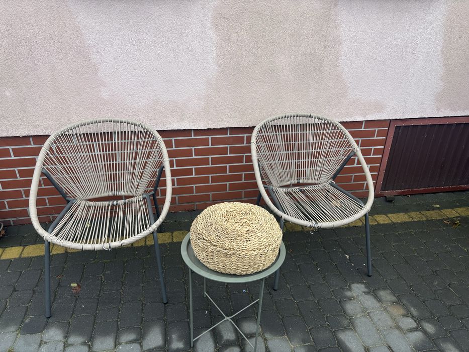 Fotele ogrodowe komplet ze stolikiem i podnóżkiem