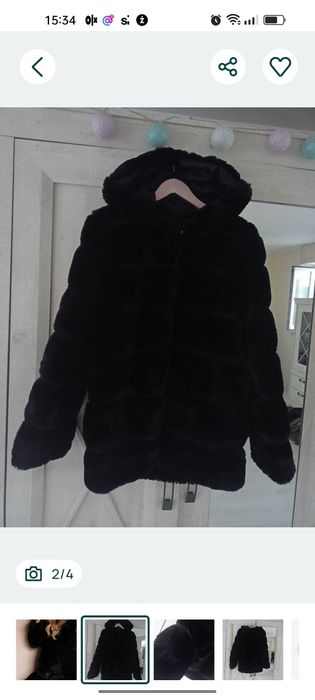 Czarne futerko z kapturem  S/M