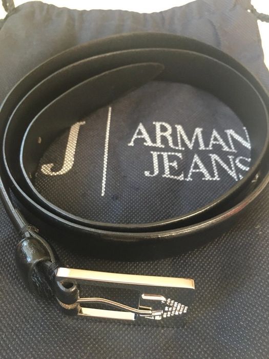 Armani Jeans pasek skórzany czarny skóra półmatowa