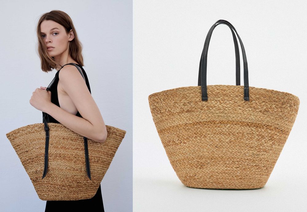 ZARA słomkowa torebka NOWA koszyk rafii juta beżowa plażowa A4 shopper