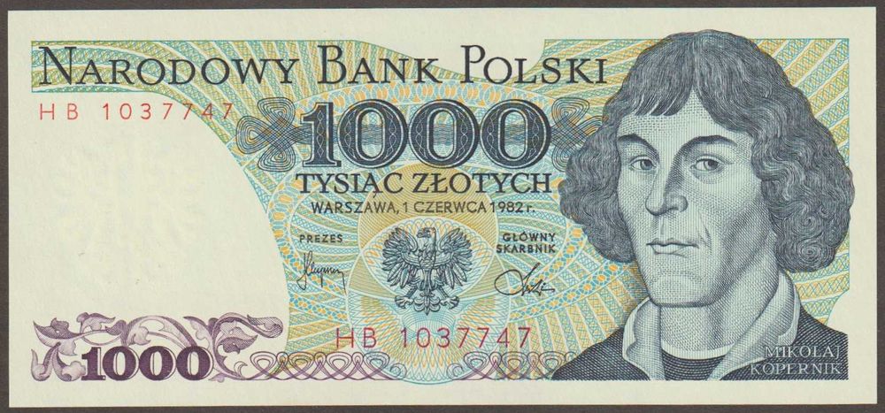 Polska 1000 złotych 1982 - Mikołaj Kopernik - HB 103 - stan bankowy UNC