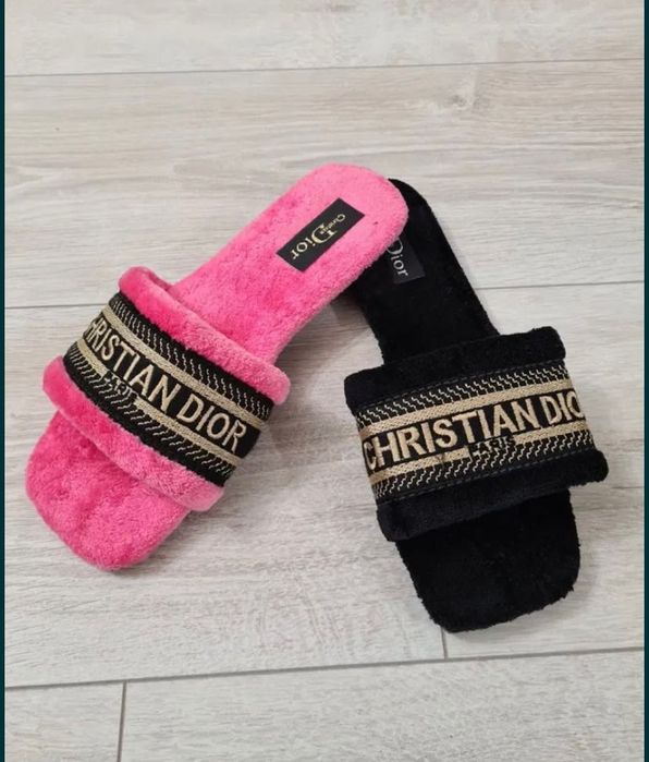 Klapki Christian DIOR czarne, różowe