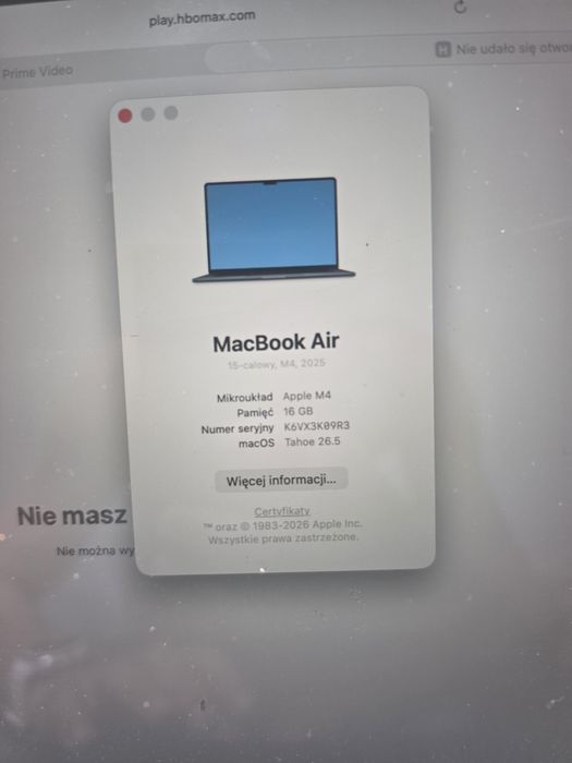 Macbook M4 2025 stan bardzo dobry  15 cali