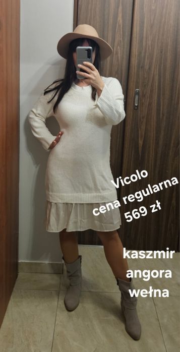 Biała kremowa sukienka Vicolo kaszmir angora wełna