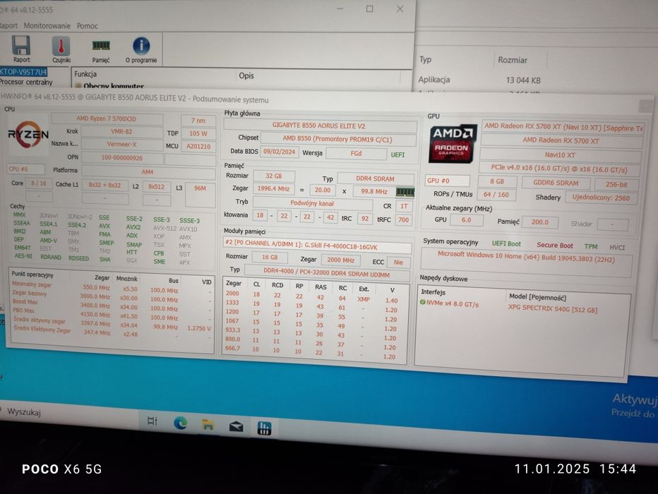 Komputer Do Gier / Ryzen 7 5700X3D / RX 5700 XT / SSD / 32 GB RAM