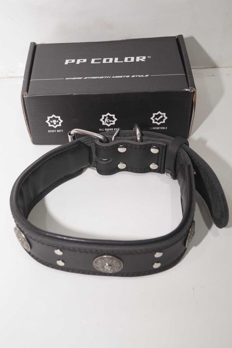 1274 Skórzana obroża dla psa, szerokość 5 cm, ręcznie robiona 49cm M czarna