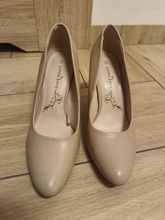 Damskie beżowe buty na wysokim obcasie szpilki czółenka 39