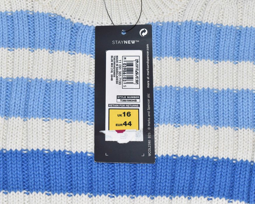 Sweter damski M&S Collection paski biało-niebieski bawełna r.44