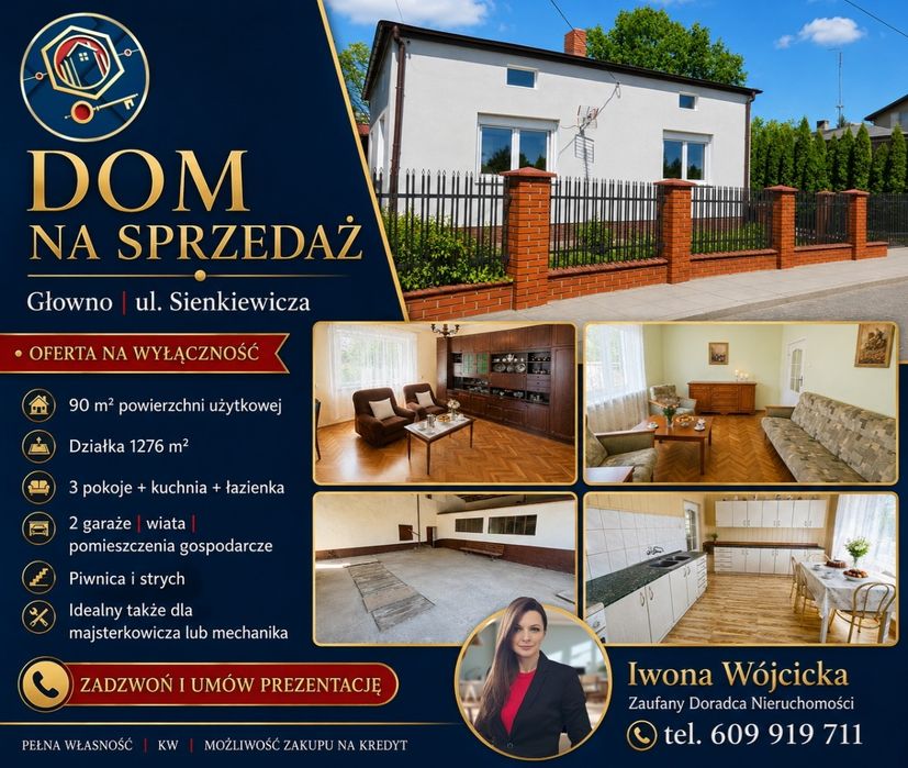 REZERWACJA  w Głownie na sprzedaż parterowy 3 pokoje 2 garaże, wiata, kanał garażowy, duża działka Głowno, Stryków, Łowicz - Więcej