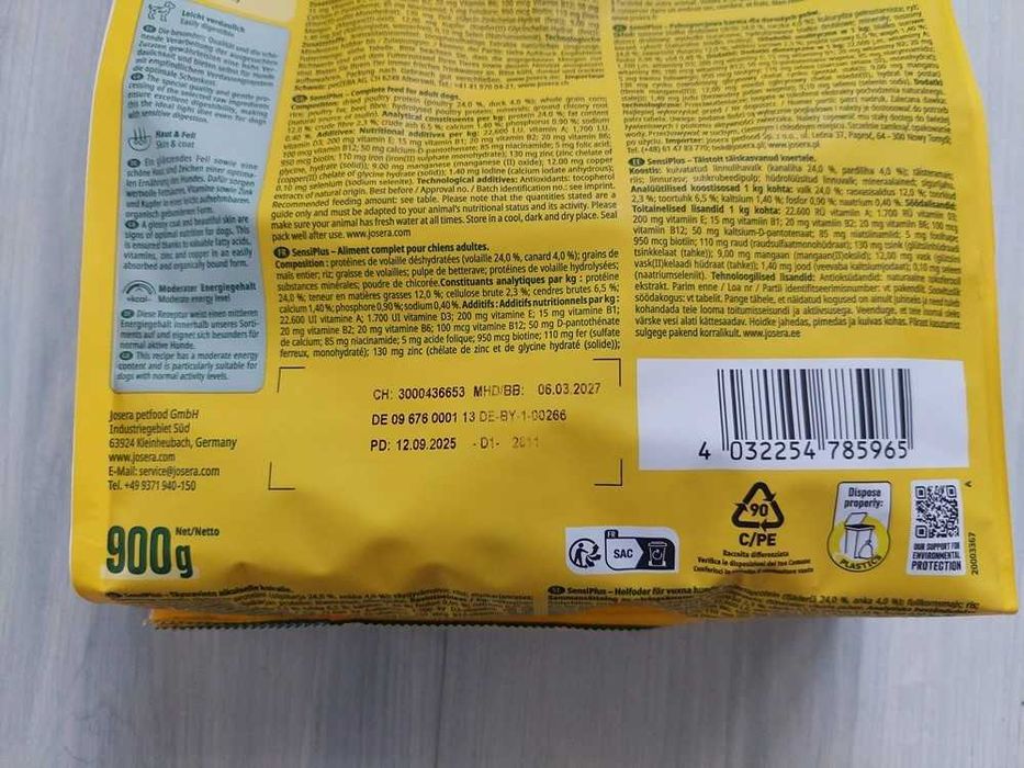 Josera SensiPlus sucha karma dla psów z wrażliwym układem pokarmowym.