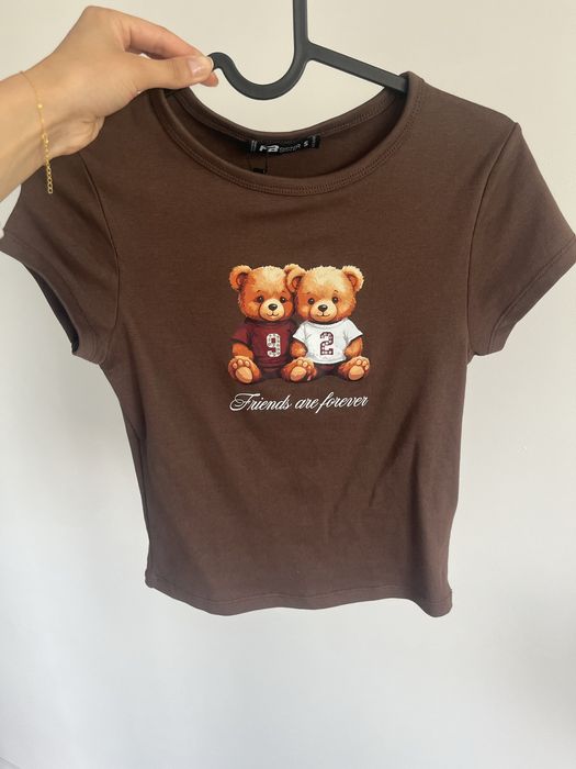 Nowa bluzka brązowa croptop basic miś tedi S bawełna