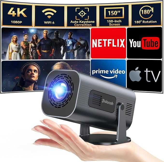 Polocsh P6 Mini Projektor Rzutnik Full HD 1080p 4K Android 11.0 WiFi 6