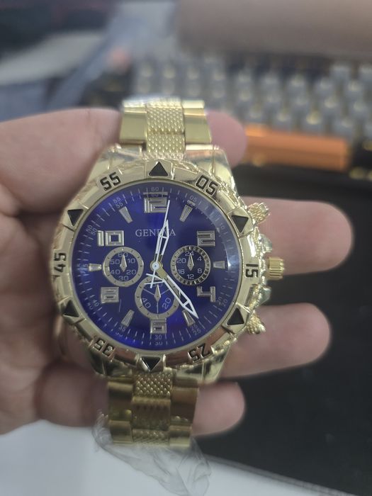 Relógio unissexo Geneva dourado e azul