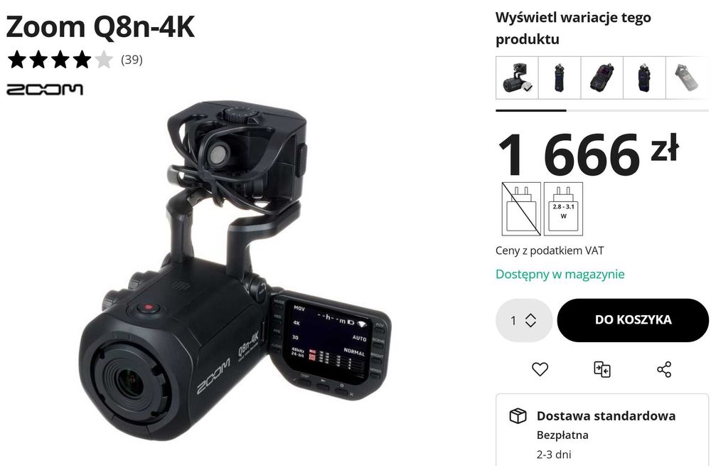 Zoom Q8n-4K Rejestrator wideo 4K i audio 96/24 plus Zoom BTA-1