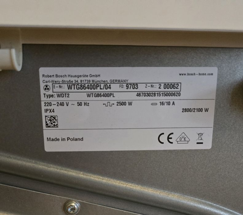 Сушильная машина Bosch WTG 86400 PL