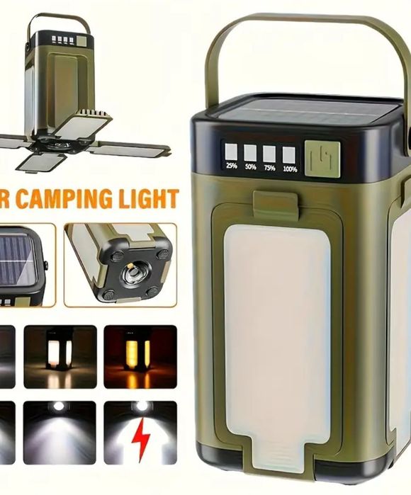 Кемпінгова LED лампа з сонячною панеллю та павербанком, фонарь, ліхтар