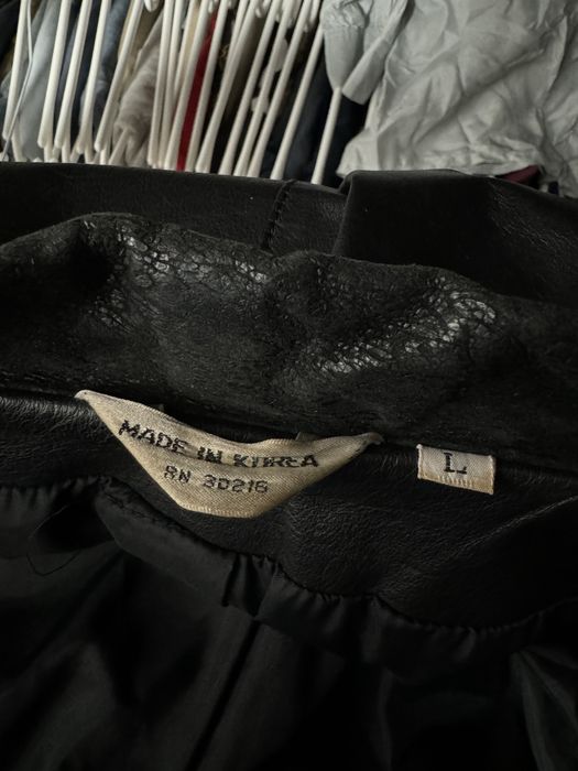 Długi czarny skórzany płaszcz prawdziwa skóra L