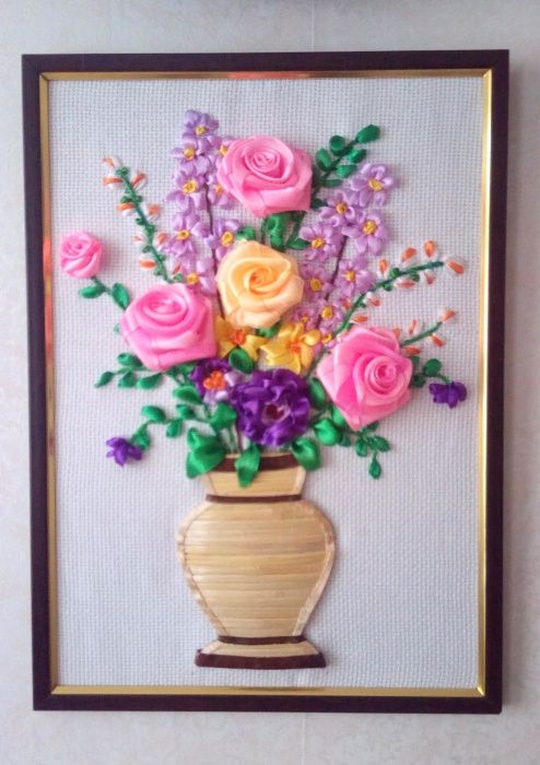 Картина, вышитая лентами