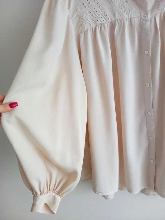 TU elegancka beżowa bluzka koszula na guziczki boho hafty 4XL