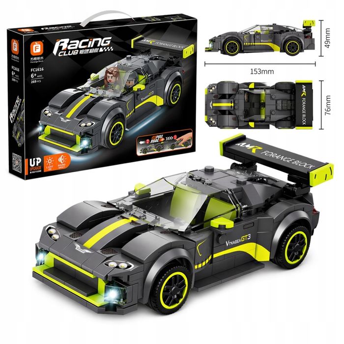 Klocki Konstrukcyjne Zabawka Auto Sportowe Racing Car Club Światło + Dźwięk