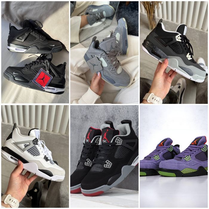 р36-45 Кросівки Nike Air Jordan 4 Retro Grey White Black Blue Pink