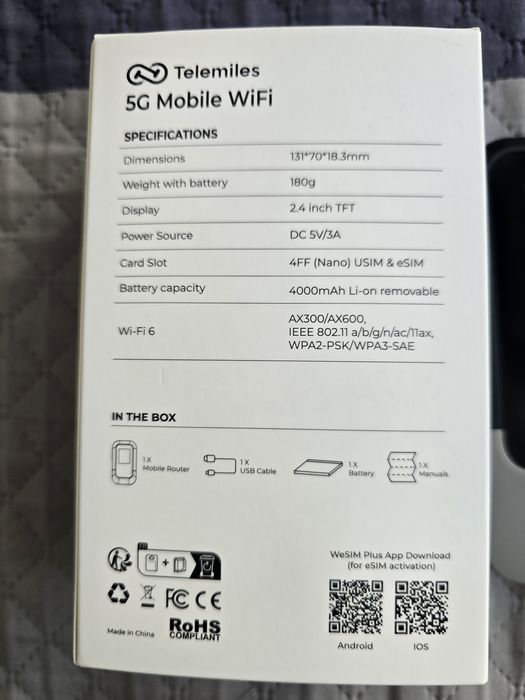 ESIM WiFi 6  MOBILNY Router 5G obsługujący   sim i esim