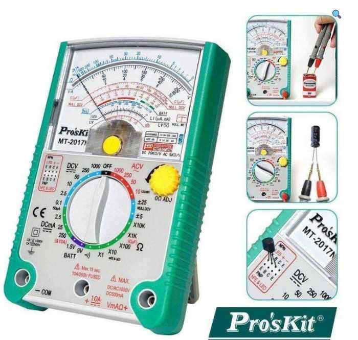 Multímetro analógico Pro's MT-2017N 1000Vac/dc 10Adc 20MΩ Cap. hFE