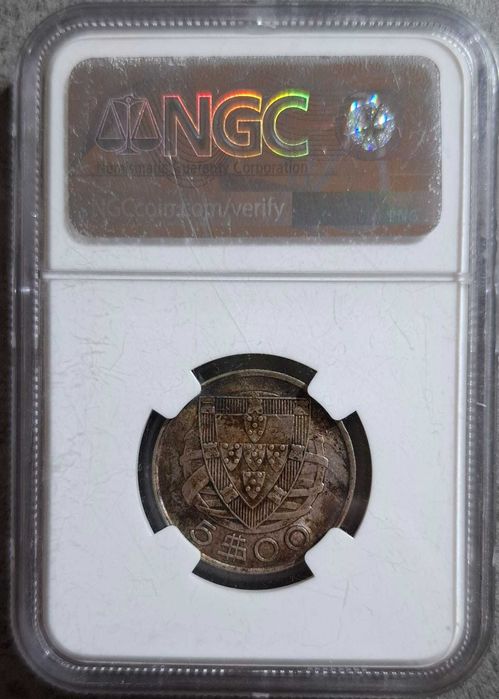 Portugal 1937 5 Escudo silver coin NGC 50