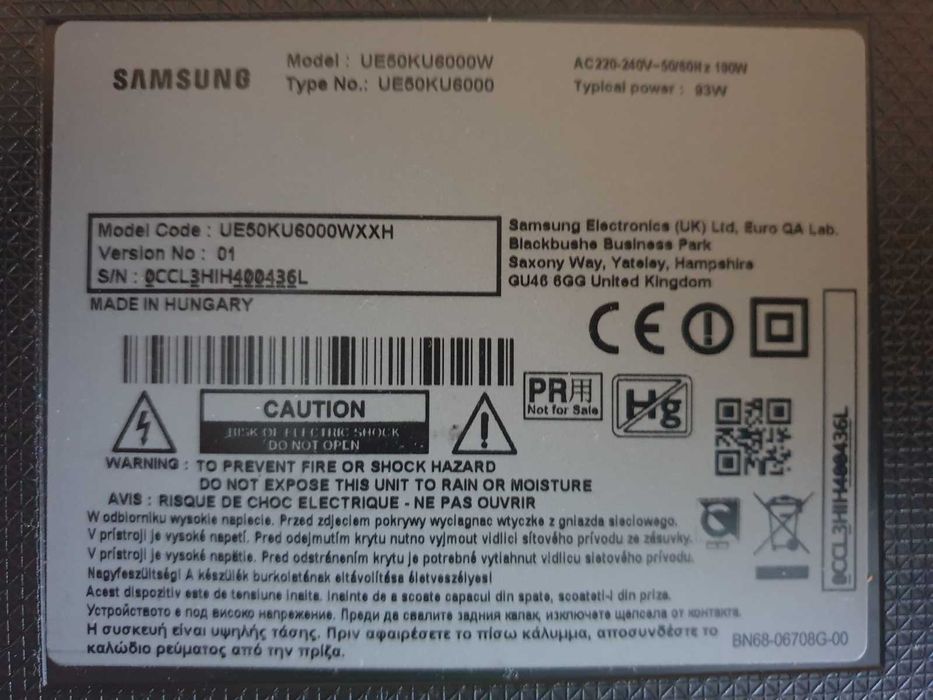 TV Samsung UE50KU6000W  4K  + pilot  bez podstawy