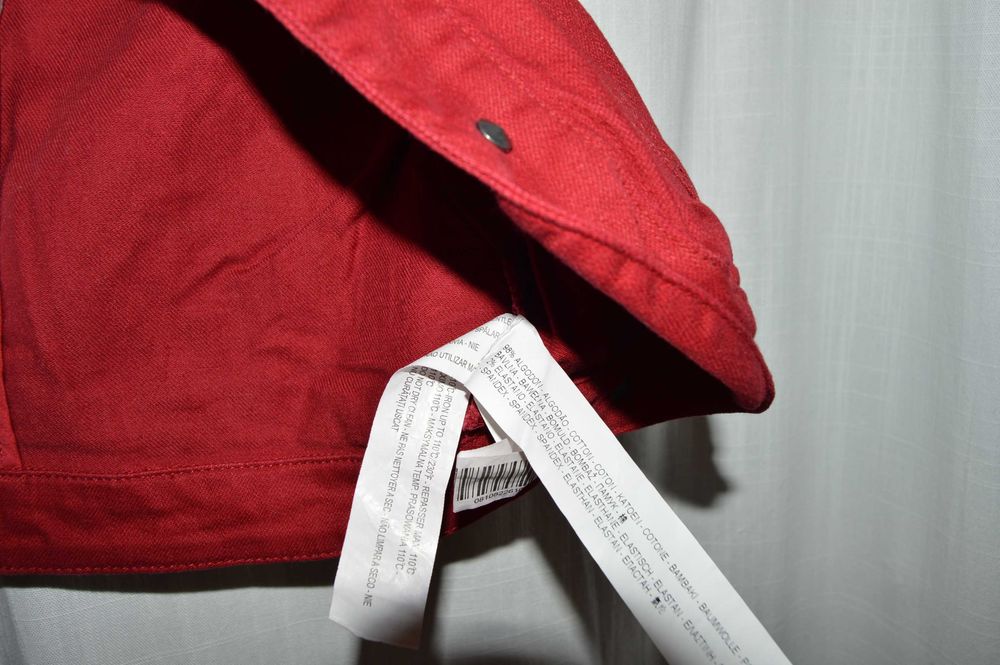 stradivarius s bolerko jeansowe czerwone ćwiekami nitami rock goth