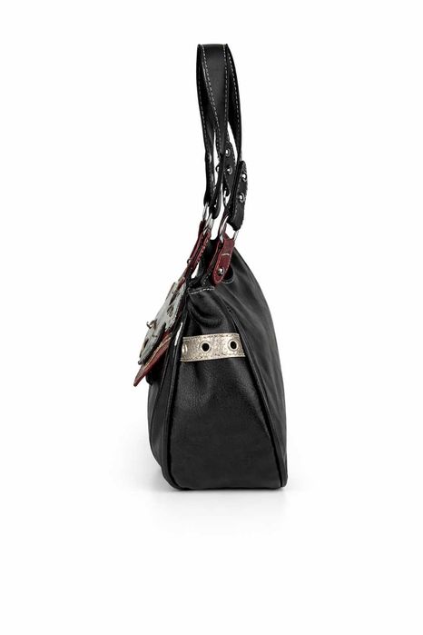 Czarna Torebka Damska z Metalowymi Zdobieniami + Bransoletka GRATIS