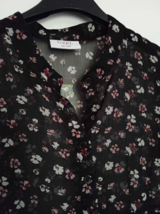 D-xel jeans sukienka mgiełka czarna w różowo białe kwiatuszki XS 34