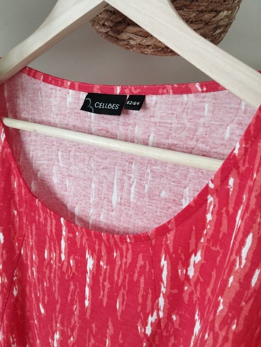 Bluzka z bawełny i wiskozy, czerwona, z kieszeniami, tunika, plus size