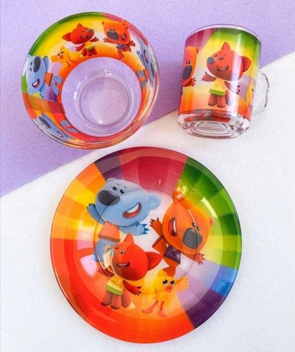 Набор стеклянной детской посуды для детей