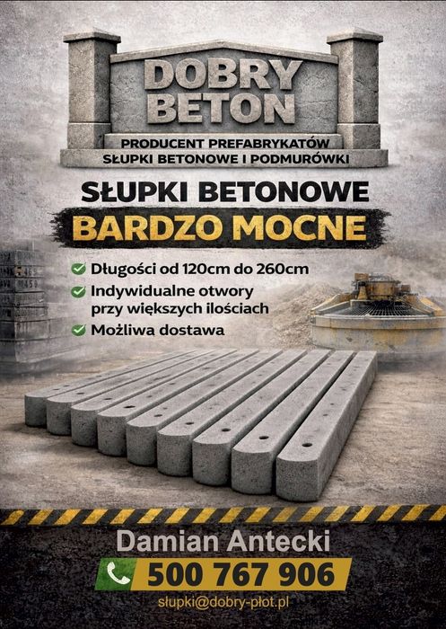 Słupki betonowe różne długości, bardzo mocno!