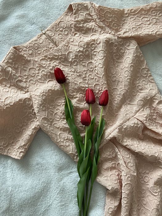 Sukienka pudrowy róż midi L/XL wesele komunia chrzciny elegancka