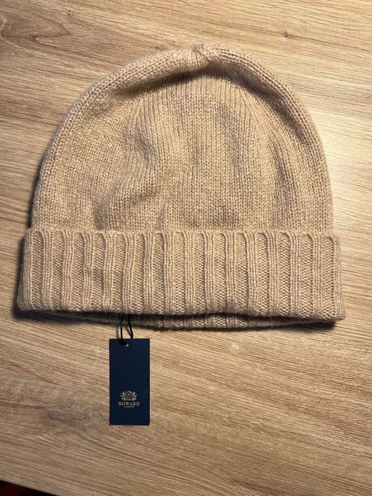 Czapka kaszmirowa Howard London 100% kaszmir beżowa beige