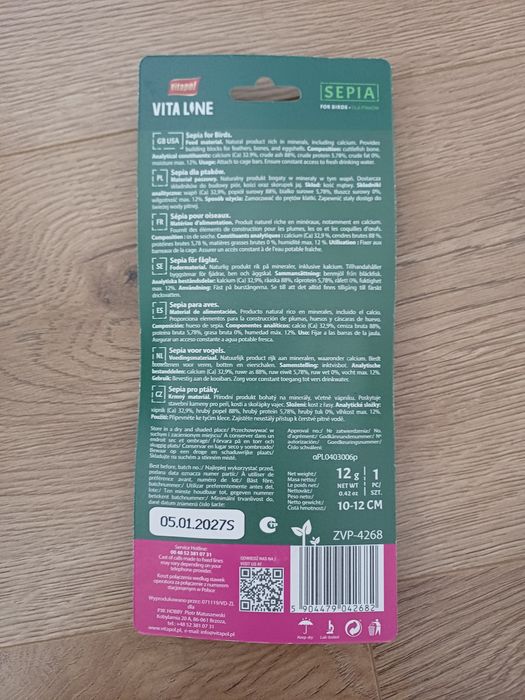 Sepia kość mątwy z mocowaniem dla ptaków gadów ślimaków Vitapol