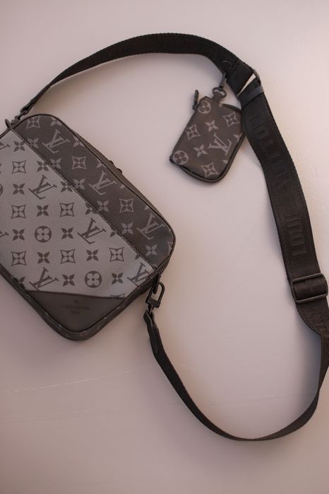 Мужская  сумка барсетка Louis Vuitton серая шашка сумка