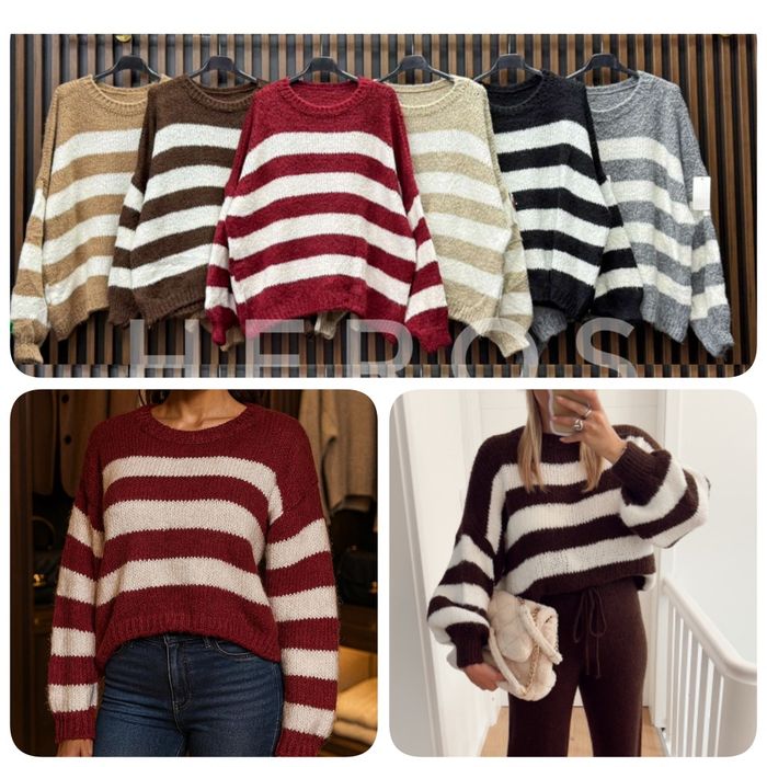 Sweter w szerokie pasy,lana moher,over