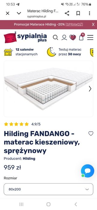 Materac Hilding Fantango 140×200