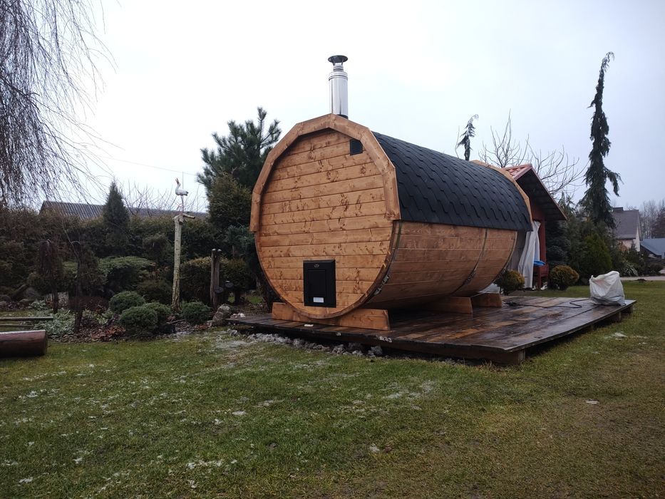 ZESTAW SPA: Sauna Beczka 350cm (Przedsionek) + Balia z Masażem | Solid