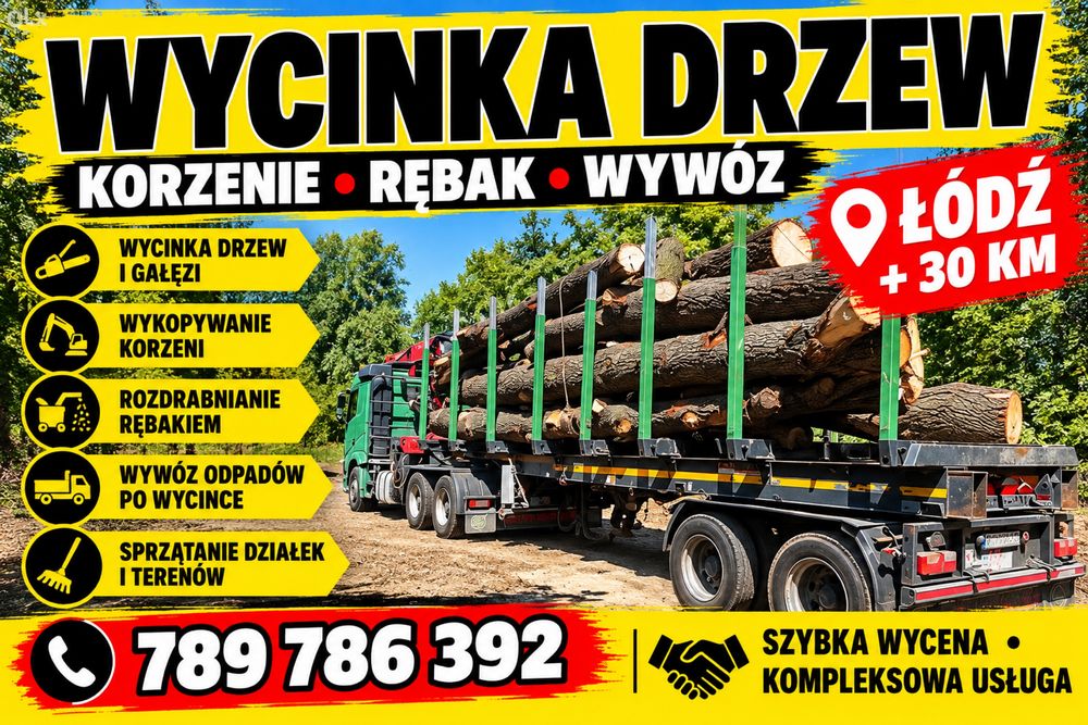 Wycinka drzew, korzeni, rębak – dokumentacja, Łódź i okolice