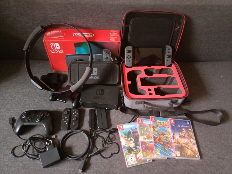 ZESTAW Nintendo Switch, Ring Fit Adventure, gry, walizka, pad pro