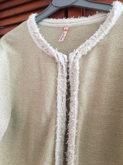 Sweter sweterek złoty 3/4 rekaw bawełna złota nitka rozmiar L