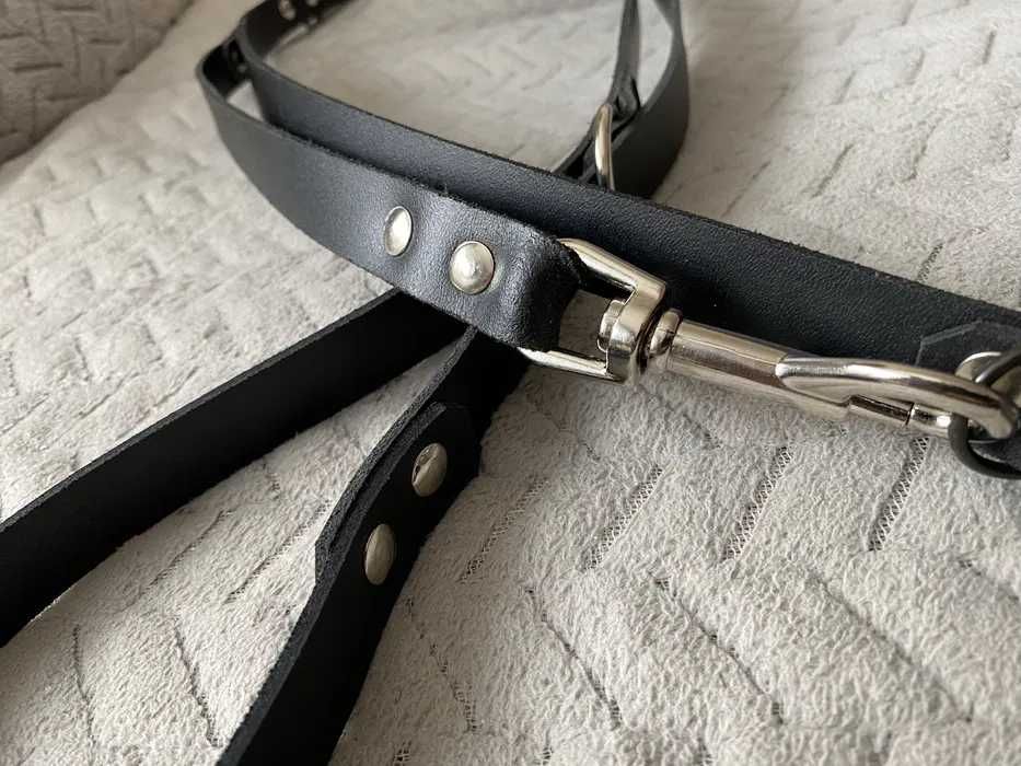 Smycz skórzana czarna przedłużana 20 mm dla psa