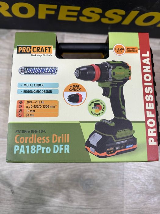 Шуруповерт акумуляторний Procraft PA18 Pro DFR (безщітковий, кейс, DFR